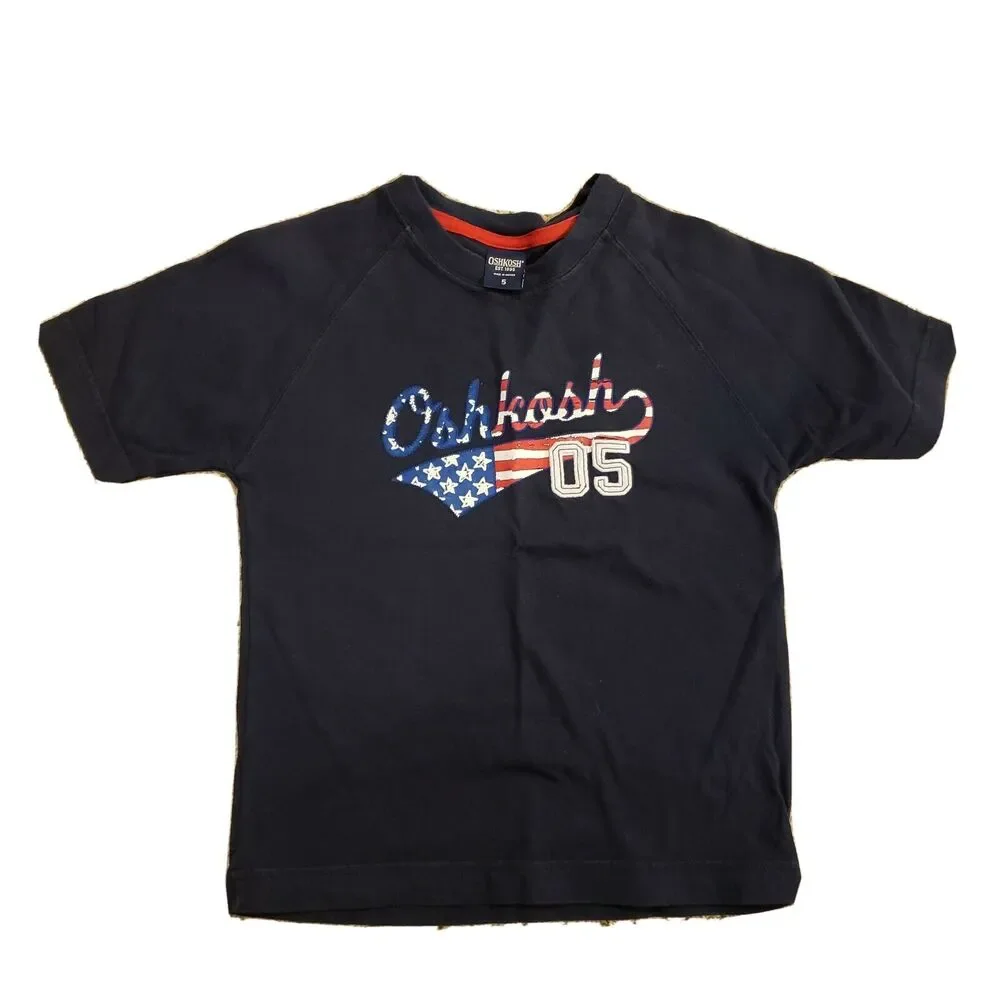Oshkosh Boys Size 5 T-Shirt Navy Patriotic Holiday July 4th Short Sleeve 05